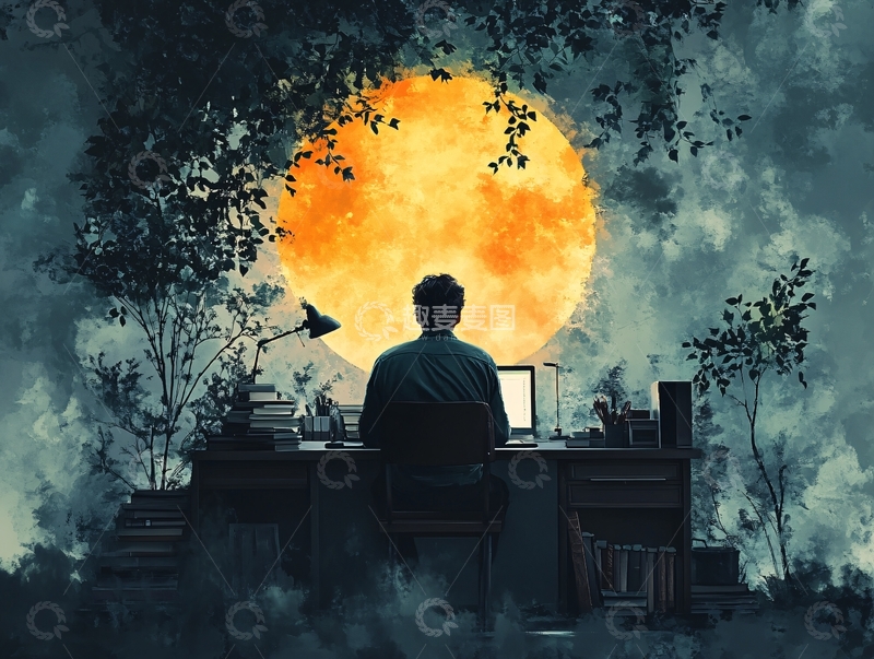 高清大图下载【趣麦麦图】满月照插画