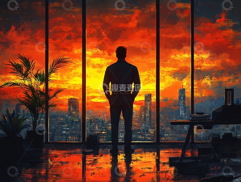 高清大图下载【趣麦麦图】日落城市插画27