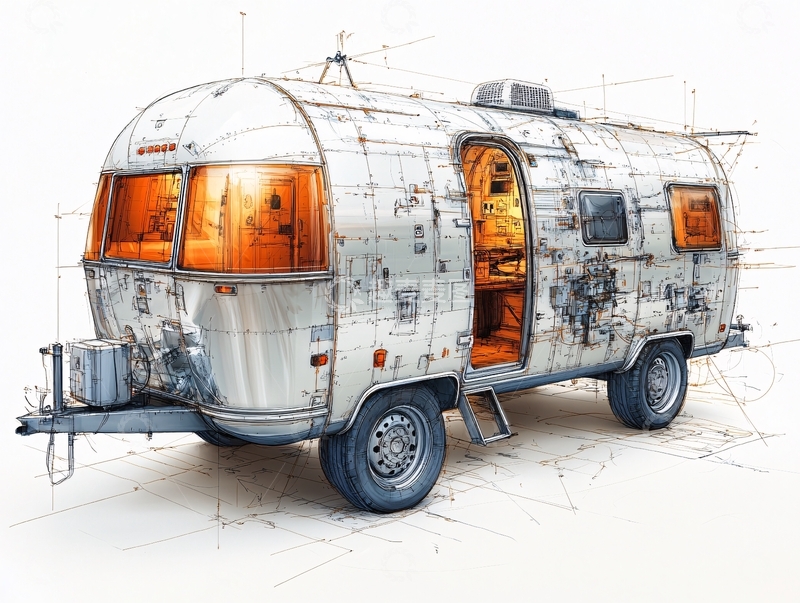 高清大图下载【趣麦麦图】露营地房车插画1