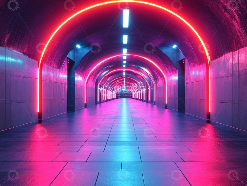 高清大图下载【趣麦麦图】流光溢彩的霓虹灯走廊26