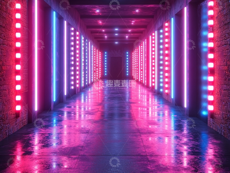 高清大图下载【趣麦麦图】流光溢彩的霓虹灯走廊25