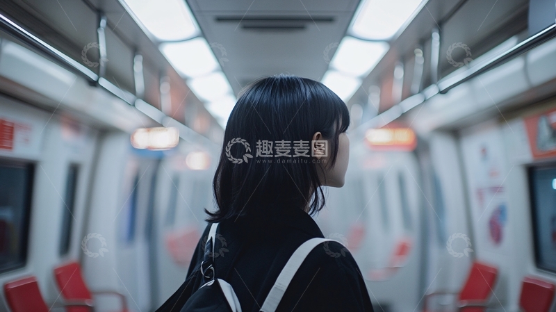 高清大图下载【趣麦麦图】等地铁的女孩