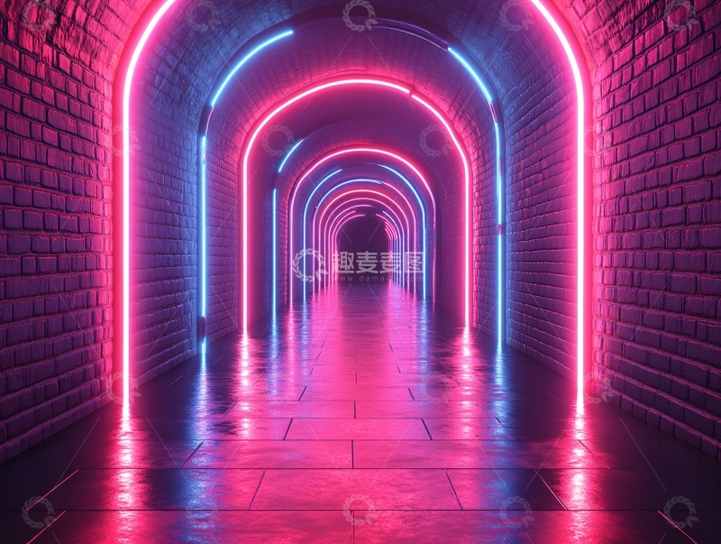 高清大图下载【趣麦麦图】流光溢彩的霓虹灯走廊42