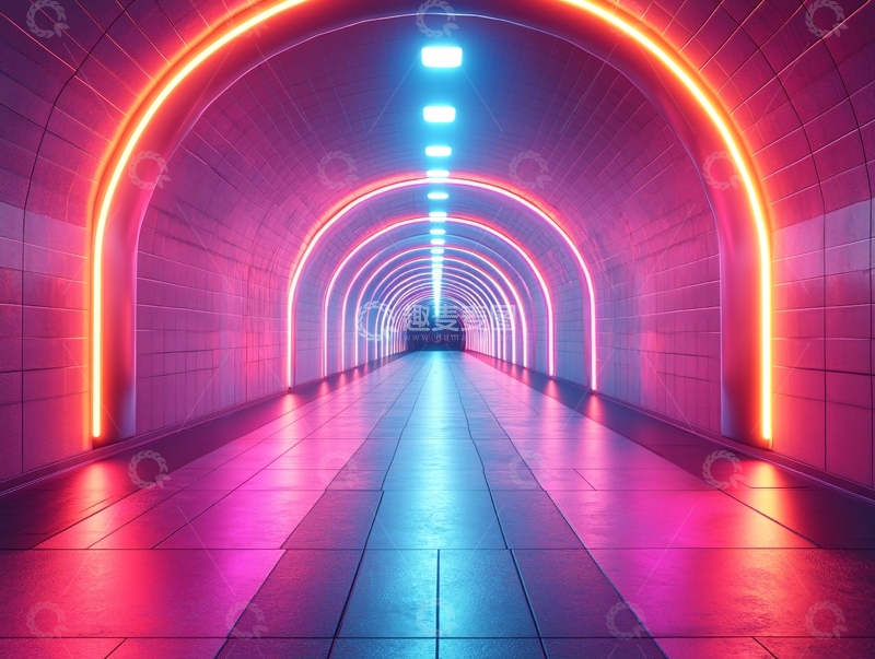 高清大图下载【趣麦麦图】流光溢彩的霓虹灯走廊33