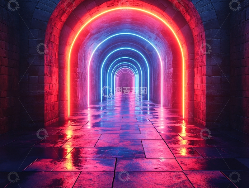 高清大图下载【趣麦麦图】流光溢彩的霓虹灯走廊43