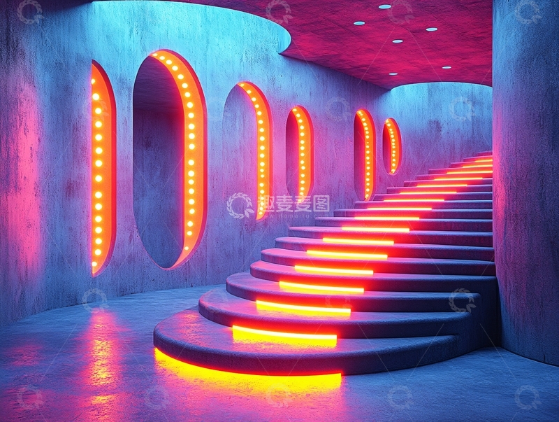 高清大图下载【趣麦麦图】霓虹灯台阶4