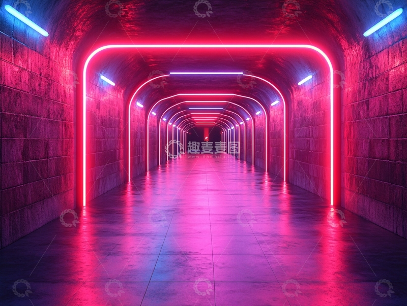 高清大图下载【趣麦麦图】流光溢彩的霓虹灯走廊44