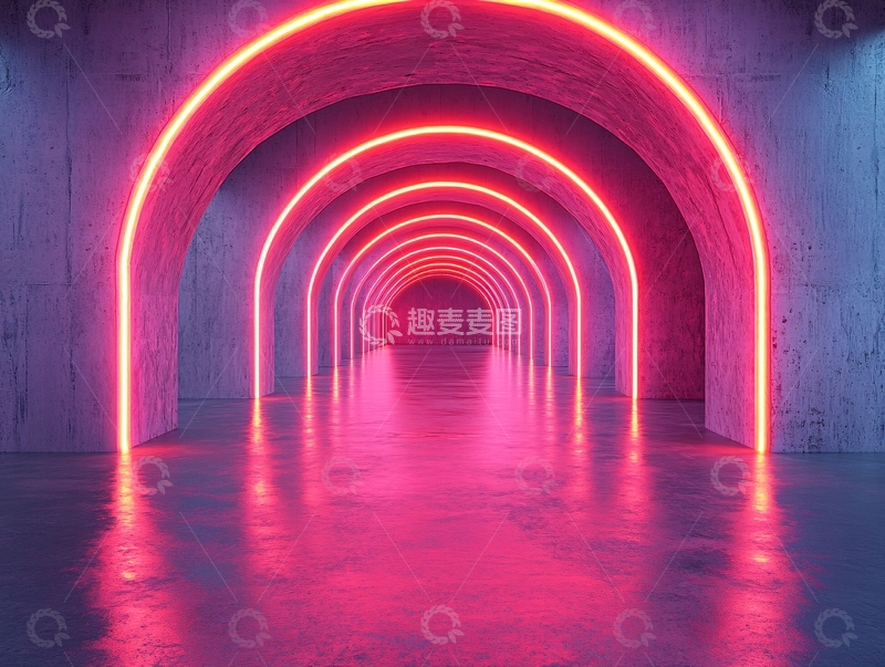 高清大图下载【趣麦麦图】红色霓光拱门3