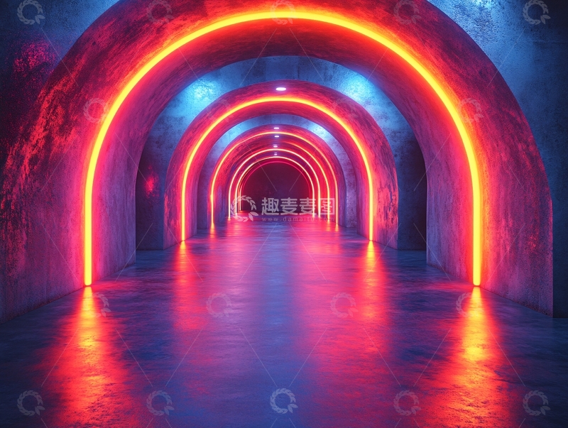 高清大图下载【趣麦麦图】流光溢彩的霓虹灯走廊45