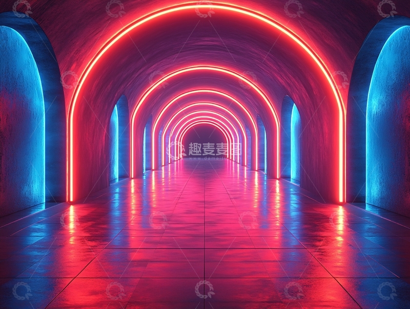 高清大图下载【趣麦麦图】流光溢彩的霓虹灯走廊65