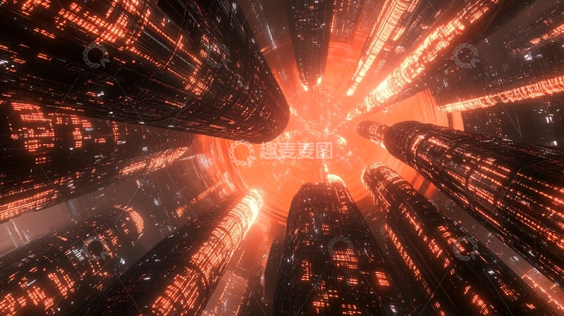 高清大图下载【趣麦麦图】红色发光高楼
