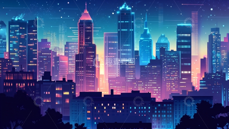 高清大图下载【趣麦麦图】城市夜景插画4