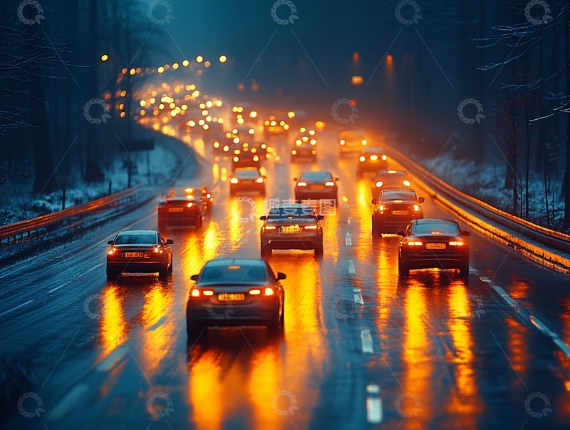 高清大图下载【趣麦麦图】雪天车流