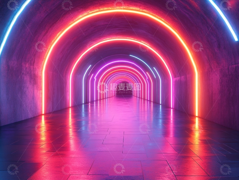 高清大图下载【趣麦麦图】流光溢彩的霓虹灯走廊86
