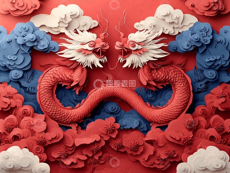 高清大图下载【趣麦麦图】龙凤呈祥插画1