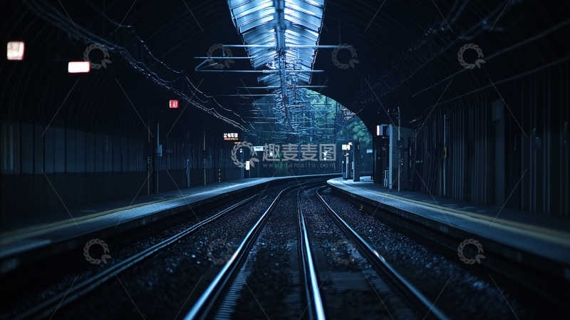 高清大图下载【趣麦麦图】高铁列车夜晚火车站