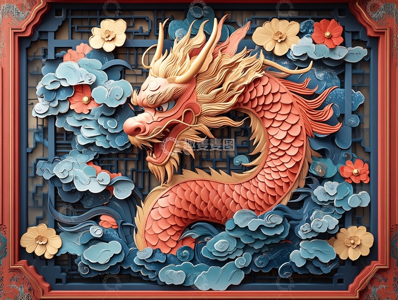 高清大图下载【趣麦麦图】龙浮雕设计3