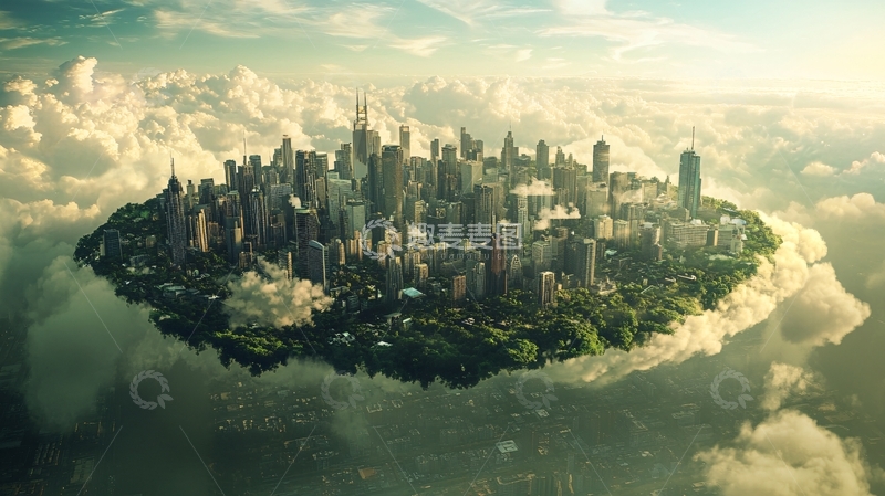 高清大图下载【趣麦麦图】云海森林城市3