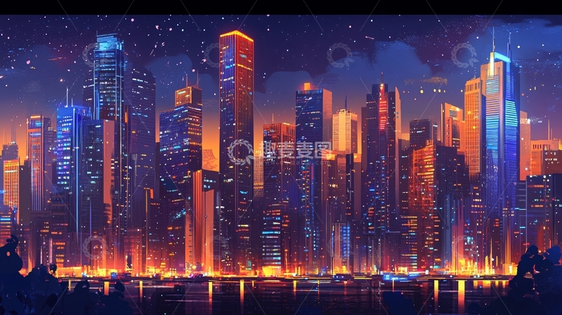 高清大图下载【趣麦麦图】城市夜景插画5