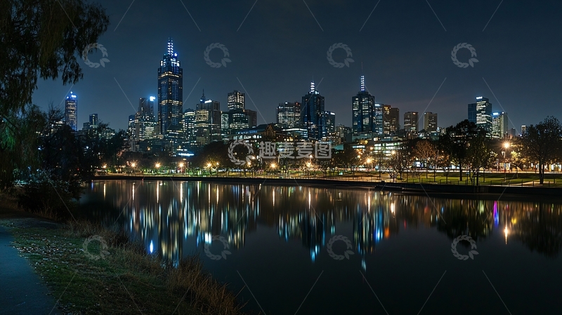 高清大图下载【趣麦麦图】澳洲墨尔本城市夜景9