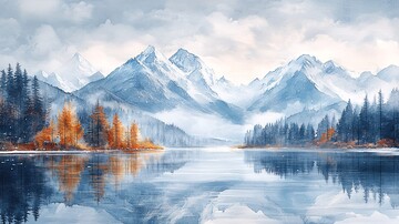 湖畔四季水彩系列