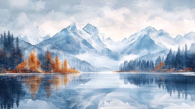 湖畔四季水彩系列