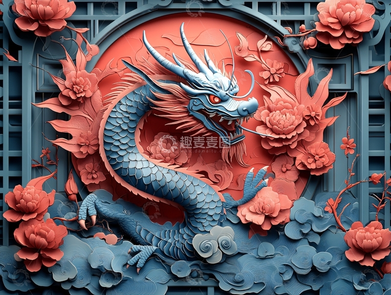 高清大图下载【趣麦麦图】龙浮雕设计7