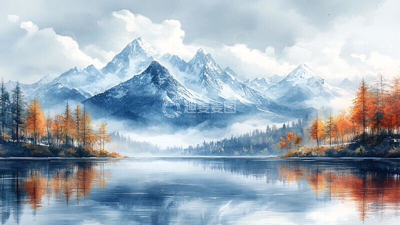 高清大图下载【趣麦麦图】春夏秋冬四季水彩插画