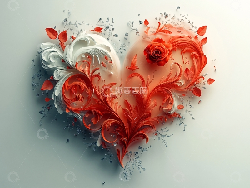 高清大图下载【趣麦麦图】浮雕花卉与爱心2