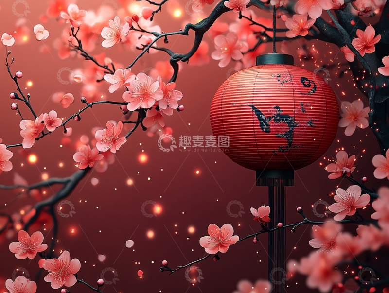 高清大图下载【趣麦麦图】灯笼梅花背景图13