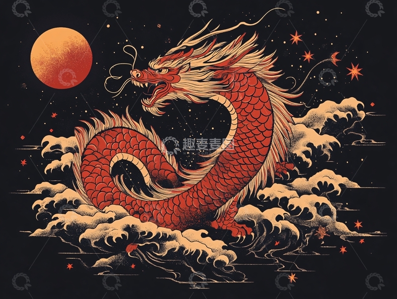 高清大图下载【趣麦麦图】龙年烫金插画5