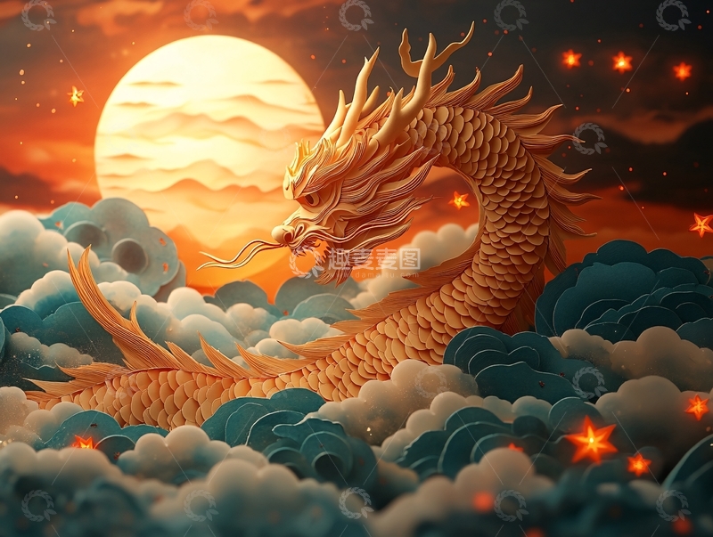 高清大图下载【趣麦麦图】龙年烫金插画4