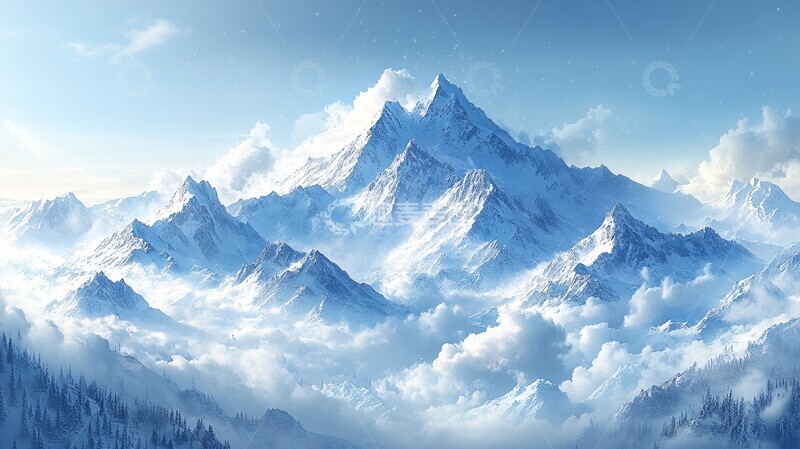 高清大图下载【趣麦麦图】雪山云海雪松