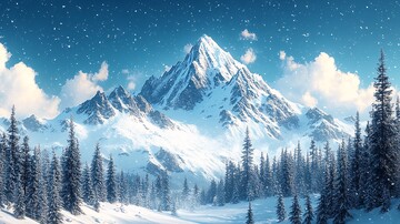 风景插画白雪皑皑的山峰仰天俯瞰3