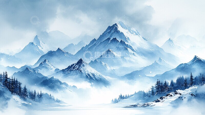 高清大图下载【趣麦麦图】冬日山脉四季图