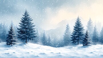 风景插画雪地上的树木1