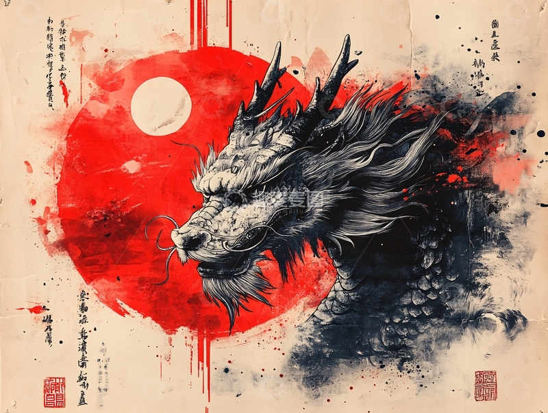 高清大图下载【趣麦麦图】龙年水墨