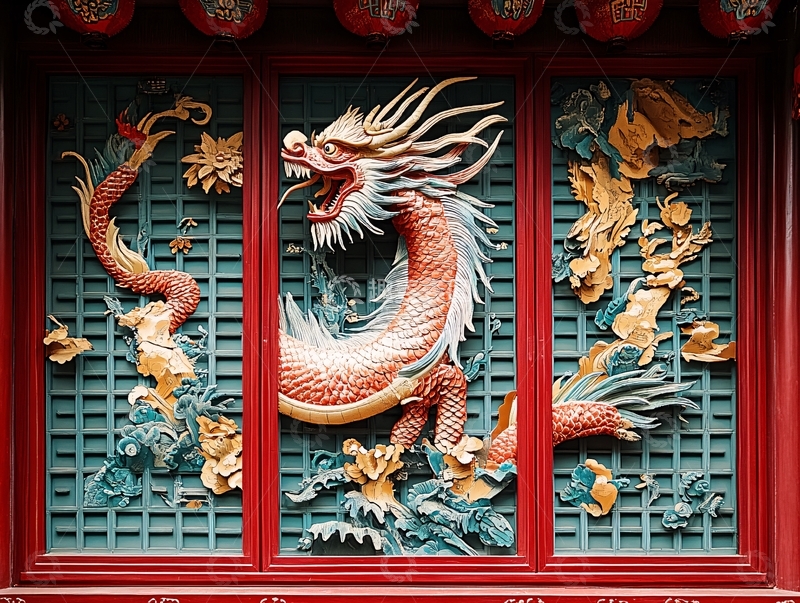 高清大图下载【趣麦麦图】龙雕塑窗户2