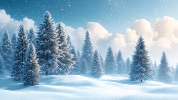 雪地松树与蓝天