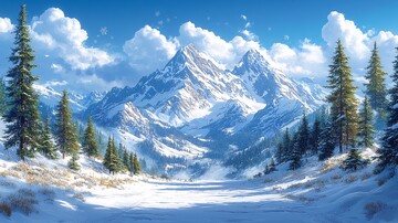 风景插画白雪皑皑的山景1