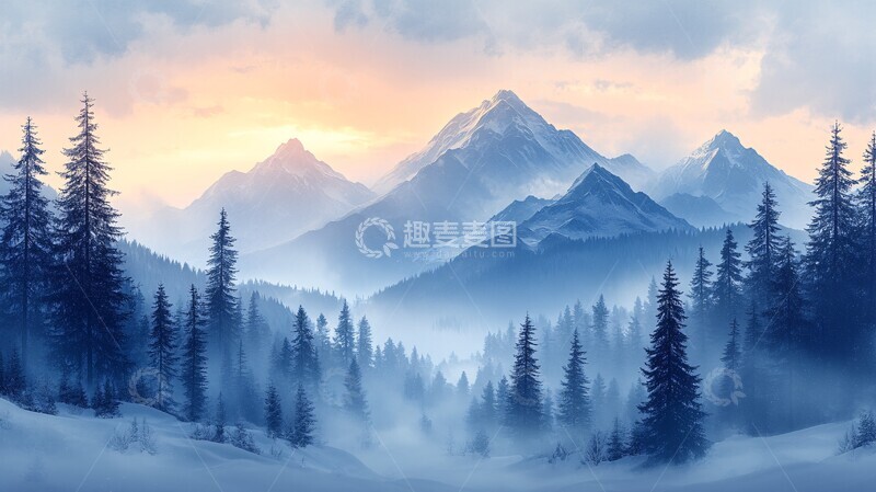 高清大图下载【趣麦麦图】雪山云雾背景图