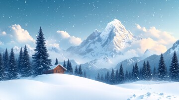 风景插画白雪皑皑的山景3