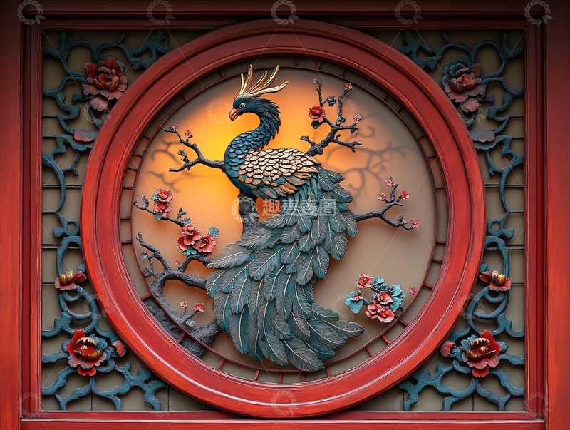 高清大图下载【趣麦麦图】中式雕花仙鹤1