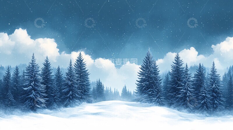 高清大图下载【趣麦麦图】雪地松树云雾