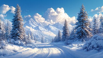 风景插画雪地上的树木3