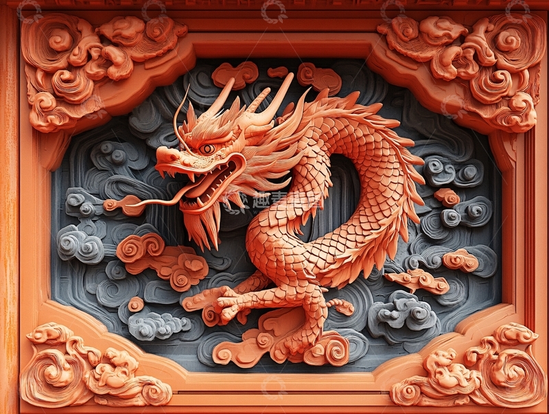 高清大图下载【趣麦麦图】手绘龙浮雕素材