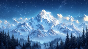 风景插画夜幕下白雪皑皑的山景3