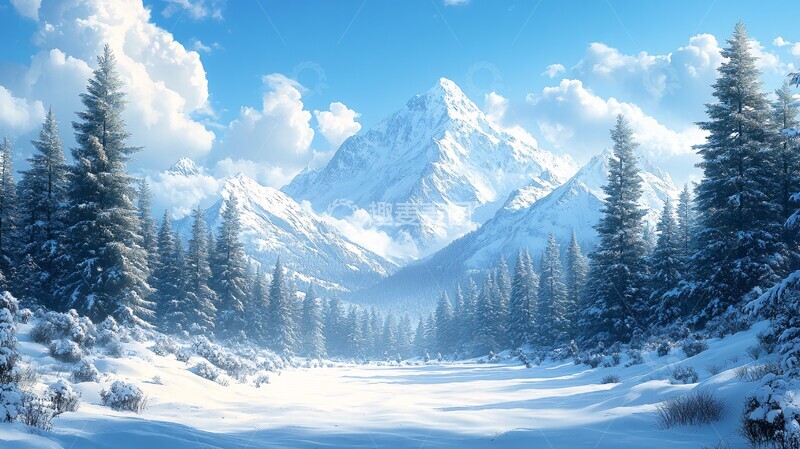 高清大图下载【趣麦麦图】大寒节气雪林雪山