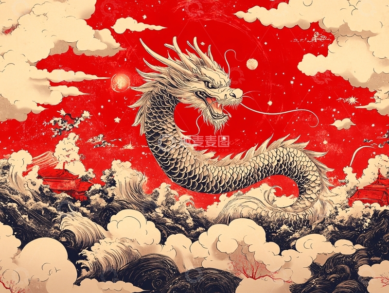 高清大图下载【趣麦麦图】龙年烫金插画6