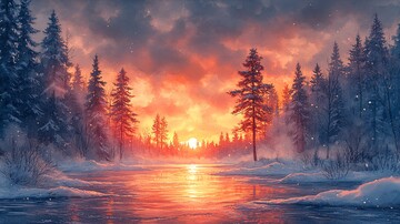 雪景日落图日落天空山水